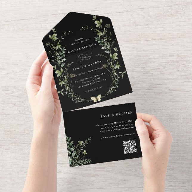 Casamento de Código QR de Flor Selvagem Negro (Tearaway)