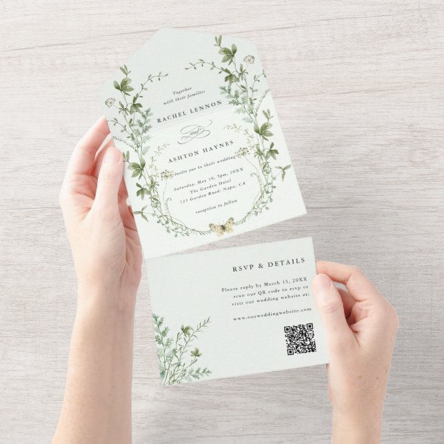 Casamento de Código QR de Flor Selvagem Verde Páli (Aba destacável)