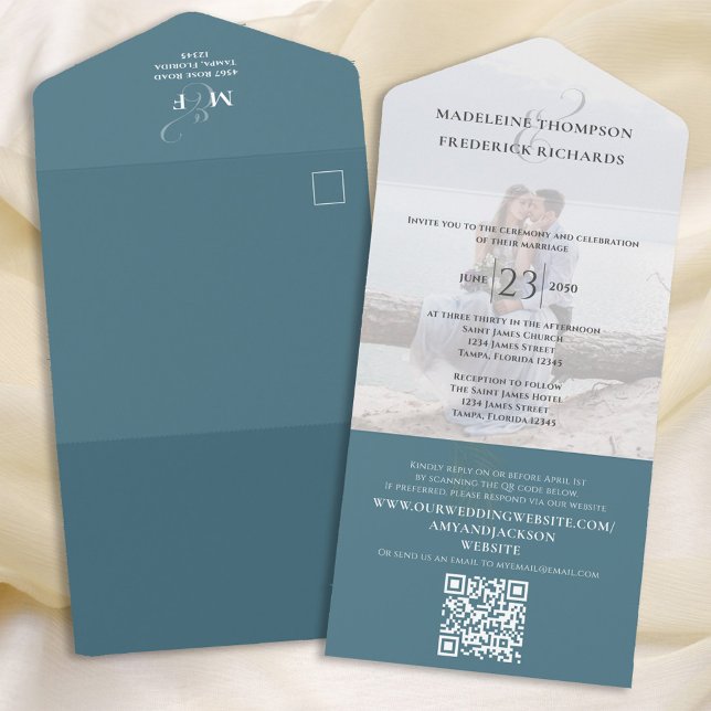 Casamento de Código QR de Foto Azul Elegante (Criador carregado)