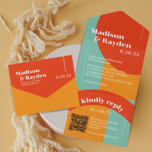Casamento de Código QR de Foto Retro-Abstrato de 7