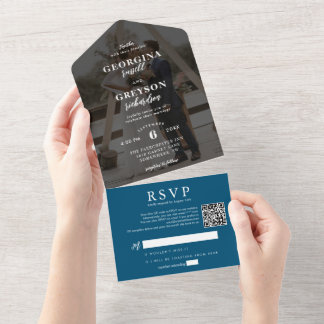 Casamento de Código QR de Foto RSVP Azul do Marinh