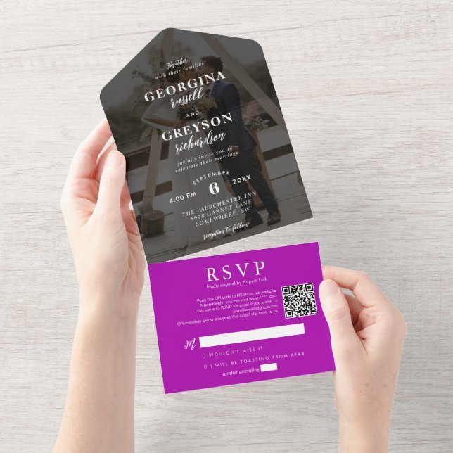 Casamento de Código QR de Foto RSVP Classy Magenta (Aba destacável)