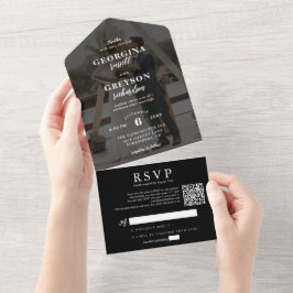 Casamento de Código QR de Foto RSVP Preto Clássico