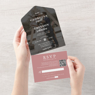 Casamento de Código QR de Foto RSVP Rosa Clássico