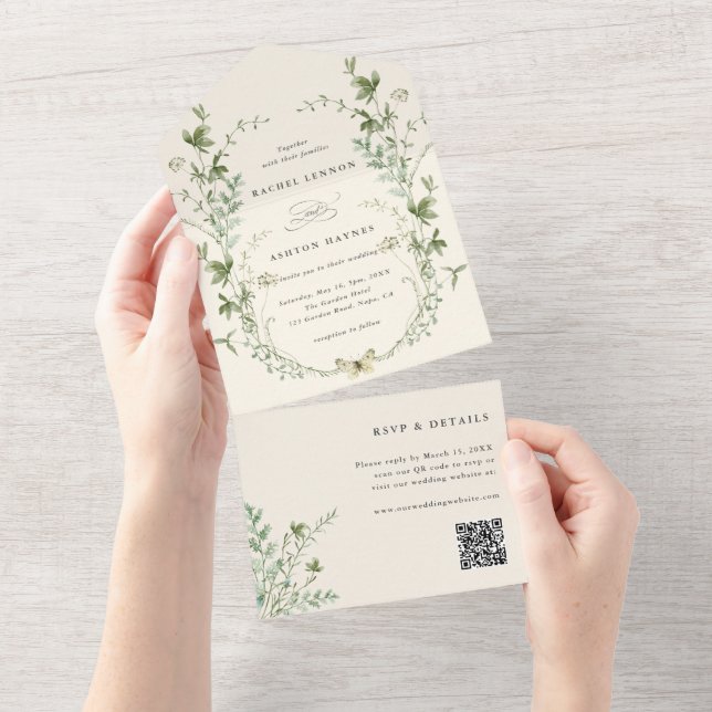 Casamento de Código QR de Ivory Elegant Wildflower (Aba destacável)
