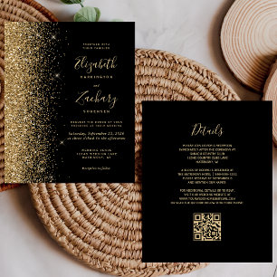 Casamento de Código QR de Lista Dourada Preta de O