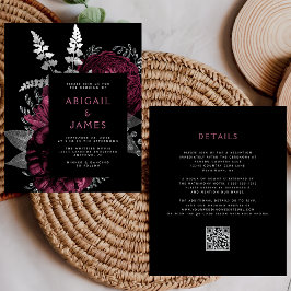 Casamento de Código QR de Prata Floral Escuro