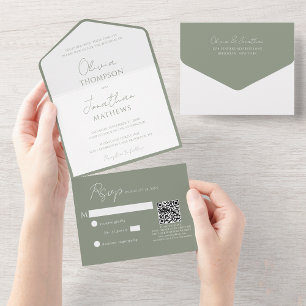 Casamento de Código QR de Script Verde de Sage Sim