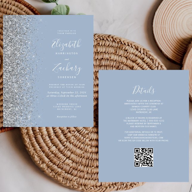 Casamento de Código QR do Glitter Azul com Derrame (Criador carregado)