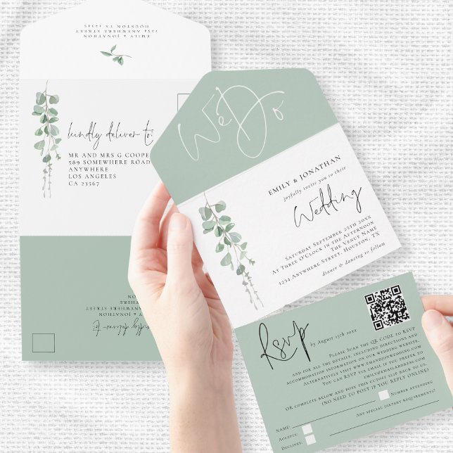 Casamento de Código QR do Script Eucalyptus Modern (Cnvenient all in one invitation and rsvp)