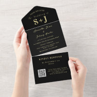 Casamento de Código QR Dourado Simples Preto Simpl