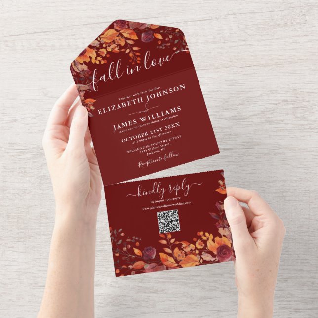 Casamento de Código QR Floral Borgonha de Se Apaix (Tearaway)