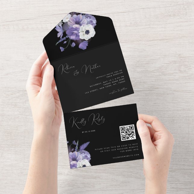 Casamento de Código Qr Floral de Lavanda Lilac (Aba destacável)
