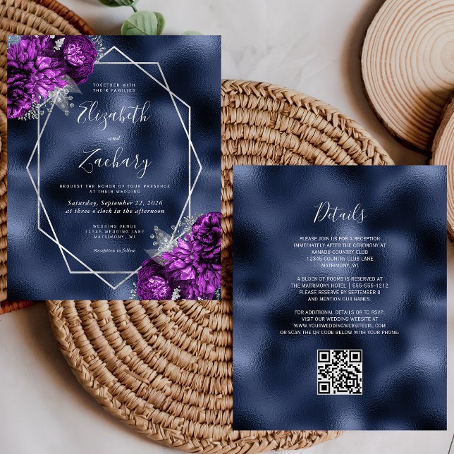 Casamento de Código QR Floral de Prata Púrpura do  (Criador carregado)