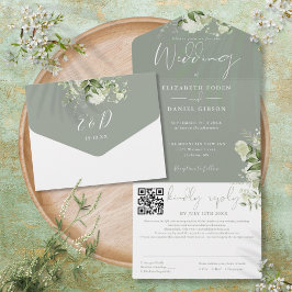 Casamento de Código QR Floral Monograma Verde Sálv