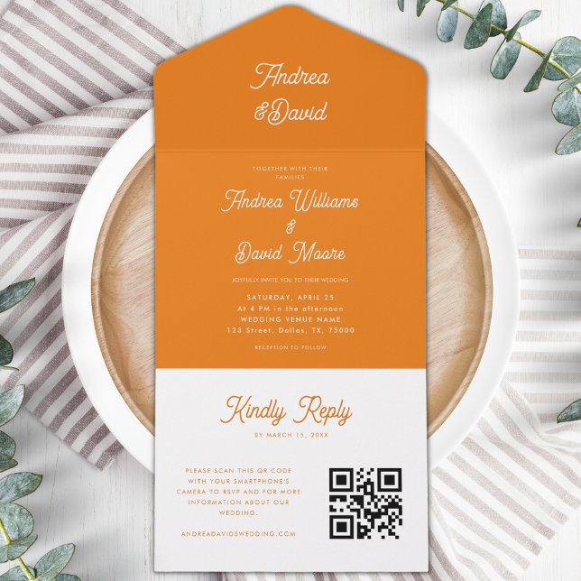 Casamento de Código QR Laranja Brilhante de Script (Criador carregado)