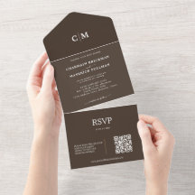 Casamento de Código QR Monograma Marrom Noz Escura