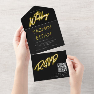 Casamento de Código QR Preto Amarelo das Luzes Neo