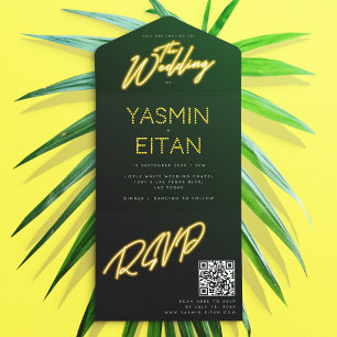Casamento de Código QR Preto Amarelo das Luzes Neo