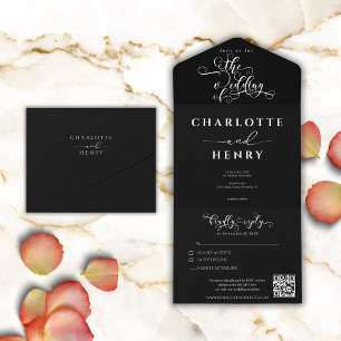 Casamento de Código QR Preto Minimalista Elegante