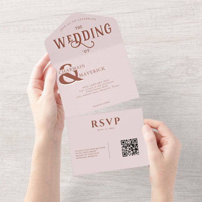 Casamento de Código QR Rosa Rosa Espelho Moderno E (Aba destacável)