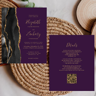 Casamento de Código QR Roxo do Agato Dourado Preto