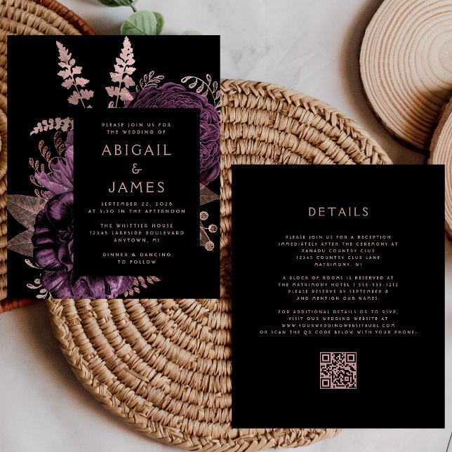 Casamento de Código QR Roxo Floral Oral do Orçamen (Criador carregado)