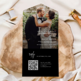 Casamento de Código QR Simples Preto Moderno