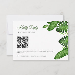 Casamento de Código QR Tropical RSVP Folhas de Mon