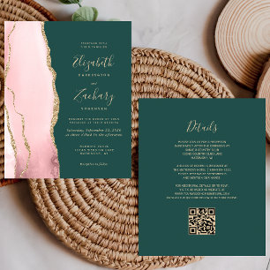 Casamento de Código QR Verde Agate Dourado com Blu
