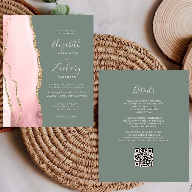 Casamento de Código QR Verde da Agitação de Blush  (Criador carregado)