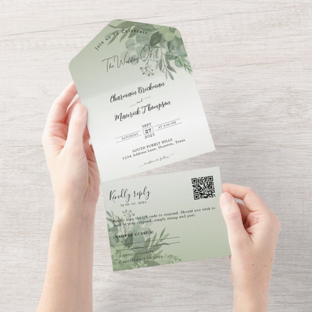 Casamento de Código QR Verde da Sage Botânica (Aba destacável)