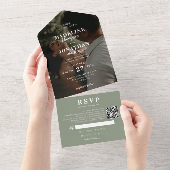 Casamento de Código QR Verde da Sage de Foto Cláss (Tearaway)