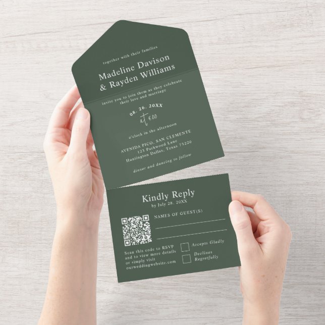 Casamento de Código QR Verde Moderno Simples (Aba destacável)