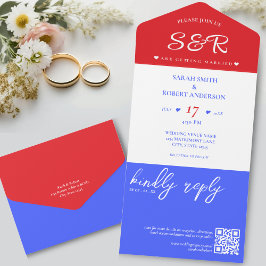 Casamento de Código QR Vermelho Branco e Azul