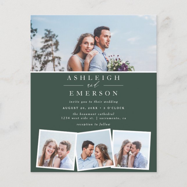 Casamento de Colagem de Fotos Verde Escuro Minimal (Frente)