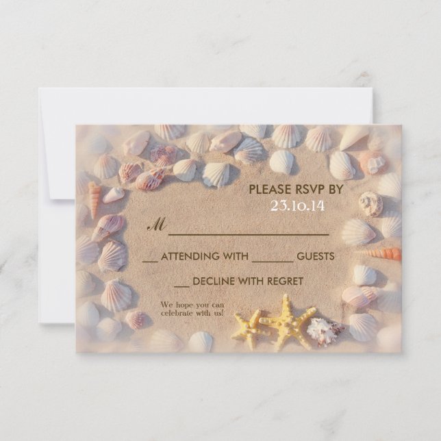 Casamento de conchas e estrelas-do-mar RSVP (Frente)