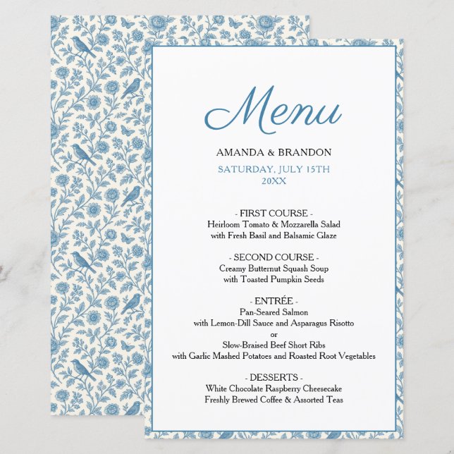 Casamento de Contorno Floral Azul Chic Toile de Jo (Frente/Verso)