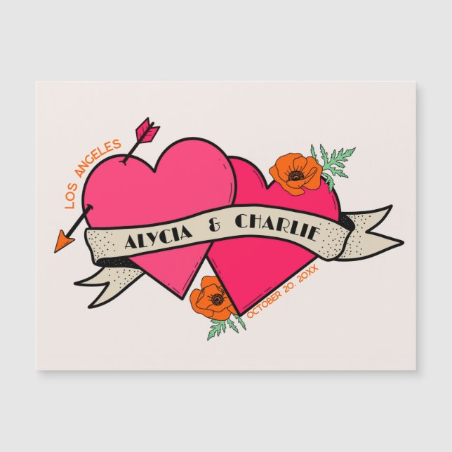 Casamento de convite magnético do Coração rosa-que (Frente)