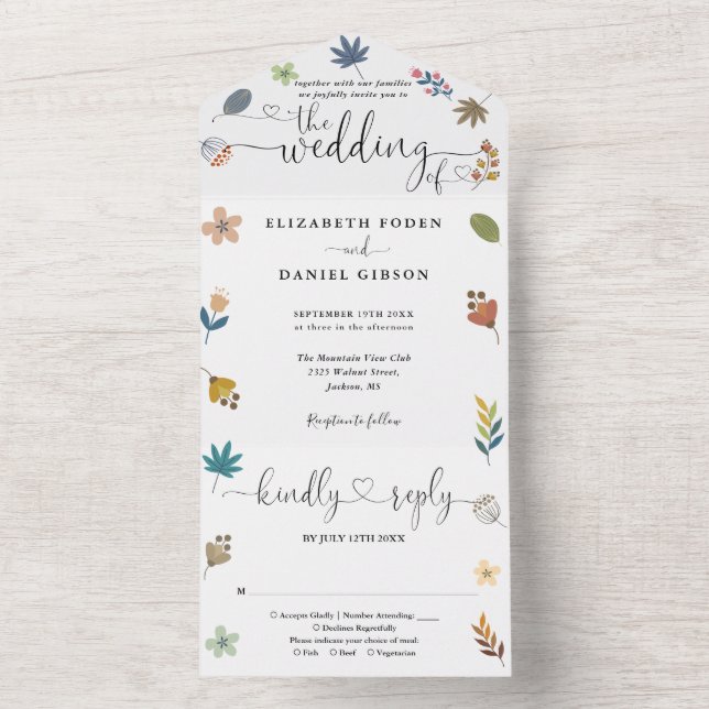 Casamento de Coração de Floral Moderno Roteiro Ele (Interno)
