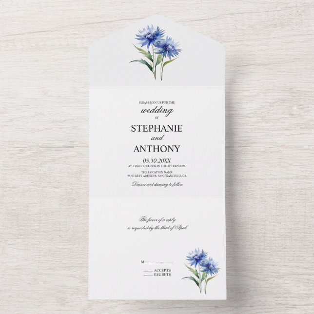Casamento de Cornflower WIldflower, cor d'água rox (Interno)