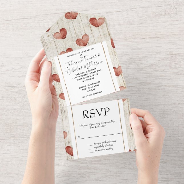 Casamento de Cream Red Romantic Hearts (Tearaway)