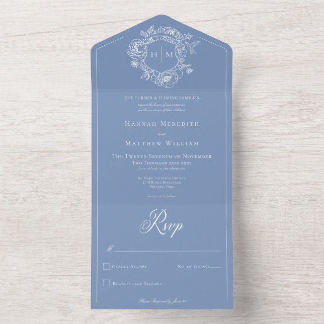 Casamento de Crest de Aves da Chinoiserie Azul Ele (Interno)