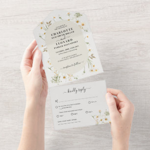 Casamento De Daisy Wildflower Em Um Convite