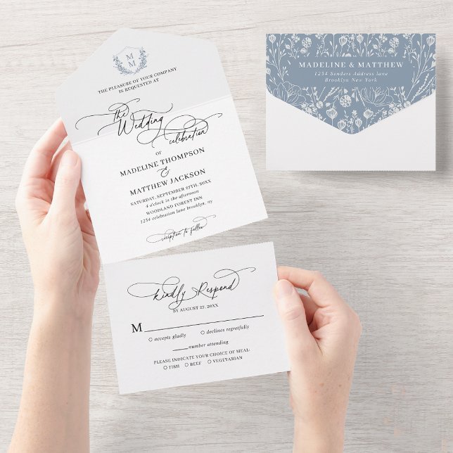 Casamento de Derramamento Floral Azul Elegante (Criador carregado)