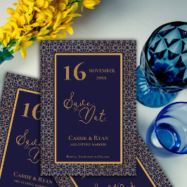 Casamento de Design Dourado Azul Salve a Data