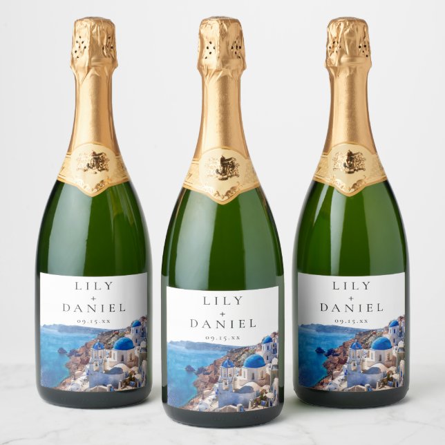 Casamento de Destino em Santorini Grécia aquarela (Garrafas)