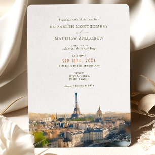 Casamento de Destino Paris França Aquarela Convite