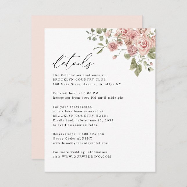 Casamento de Detalhes da Informação Floral Rosa Ro (Frente/Verso)