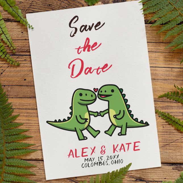 Casamento de Dino Bonito Salve o Anúncio de Data (Dinosaur Wedding Invitations
)